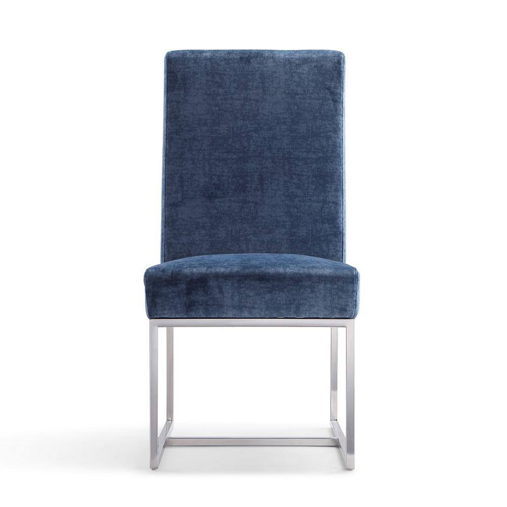 High-Back Blue Velvet Upholstered Arm Chair with Metal Frame