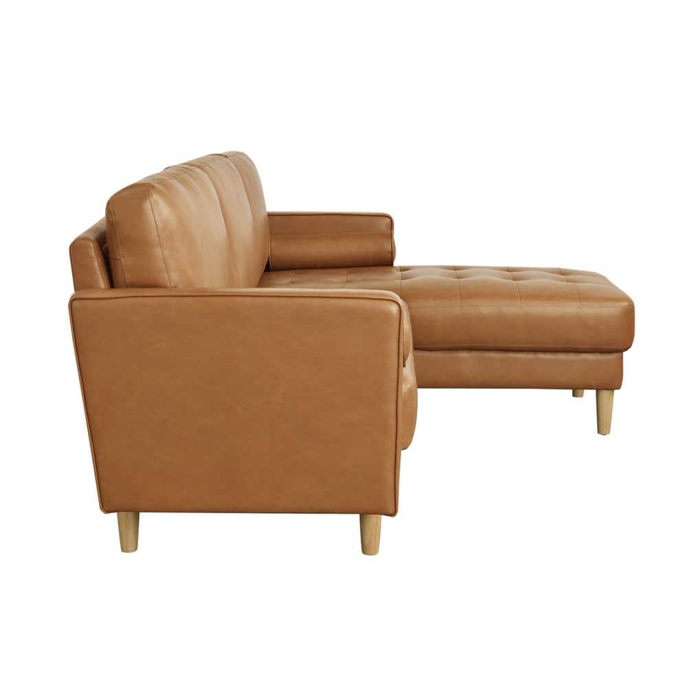 Carmel Tufted Faux Leather Sofa Chaise with Ottoman