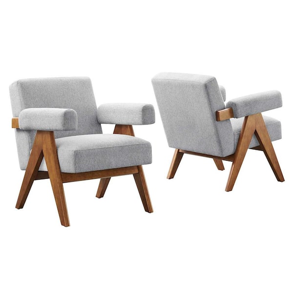 MODWAY Lyra Fabric Armchair - Set of 2 in. Light Gray Fabric