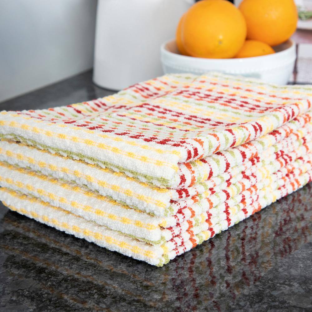 Fall Striped Cotton Terry Kitchen Towels Set of 4