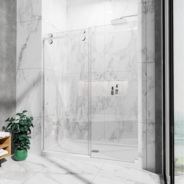 56-60 in. W x 80 in. H Frameless Single Sliding Shower Door with 3/8 in. Tempered Glass in Chrome