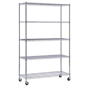 Mobile 5-Tier Steel Chrome Garage Storage Shelving Unit (48 in. W x 72 in. H x 18 in. D)