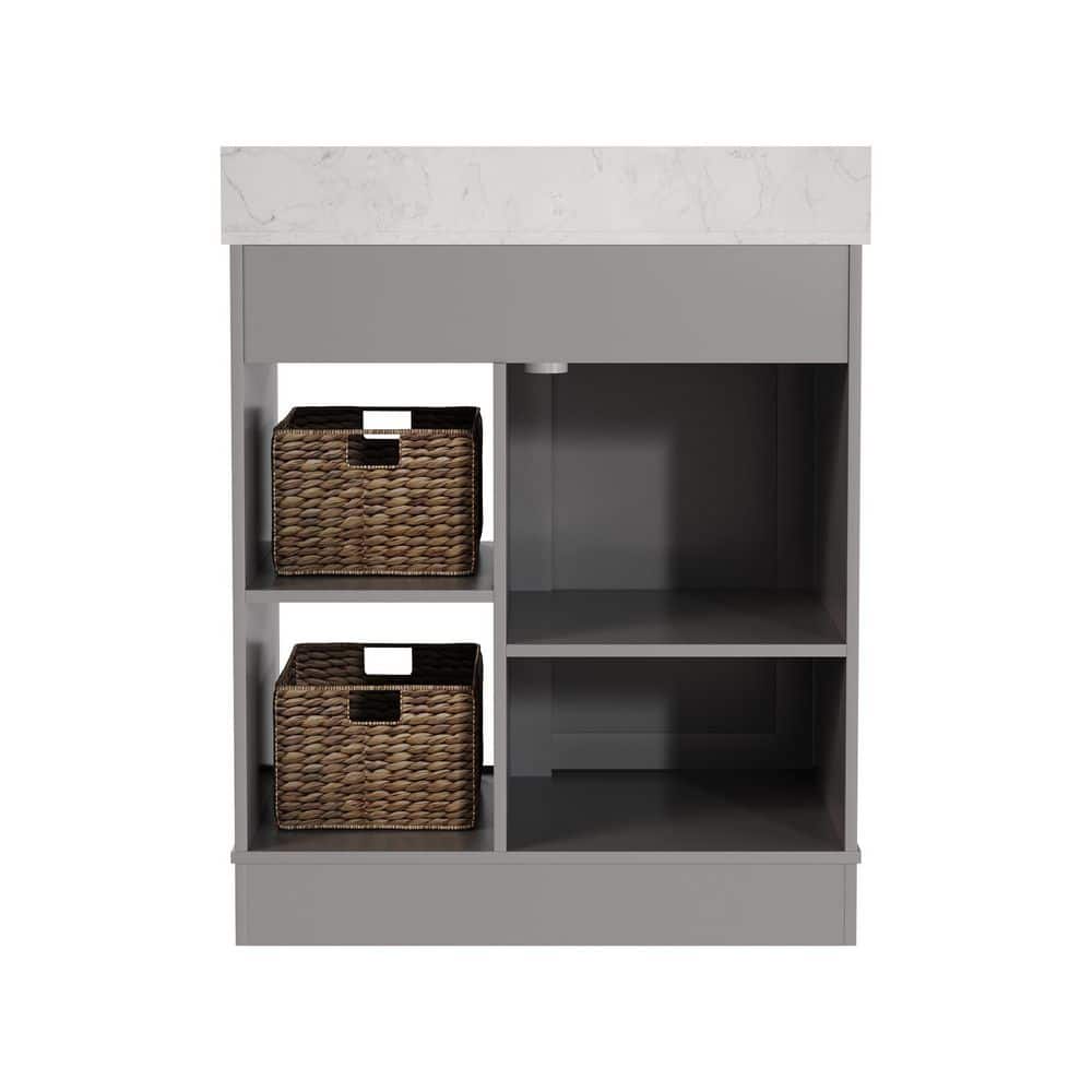 Gray 30" Freestanding Bathroom Vanity with Ceramic Sink and Storage Baskets