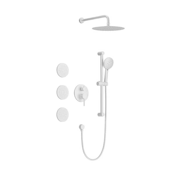 1-spray 11.8 in. Wall Mount Dual Fixed and Handheld Shower Head 2.5 GPM with Slide Bar, Body-Sprays in White