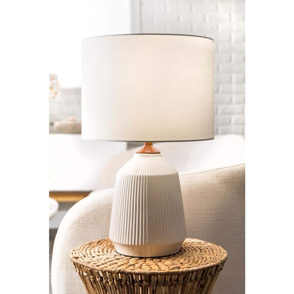 Ivory Ceramic Table Lamp with Linen Drum Shade