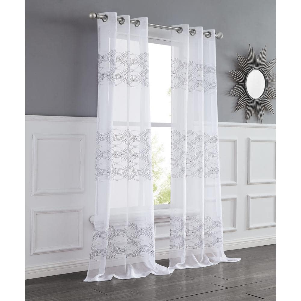 New Wave Embroidered Silver 76 x 84 Panel Pair