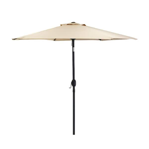 Oyezvary 7.5 ft. Iron Pole Polyester Crank Market Patio Umbrella 89.76 in. x 96.46 in. Beige