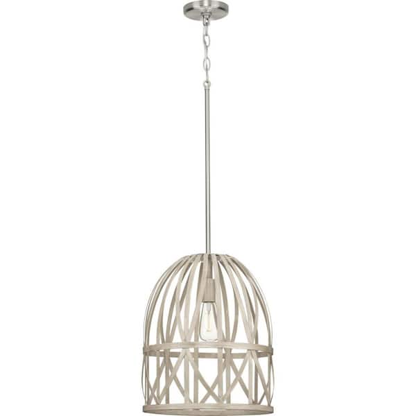 Progress Lighting Chastain 3-Light Brushed Nickel Coastal Bell Medium Hanging Pendant Light