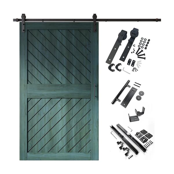 HOMACER XT4 50 in. x 84 in. C-Panel Royal Pine Slanted Stripe Design Solid Pine Wood Sliding Barn Door with Hardware Kit