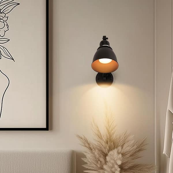 Briignite 6 In. Plug-In Wall Sconces Set of 2, Perfect for Bedroom or Cozy Reading Nook Black and Gold Metal Swing Arm Wall Lamps