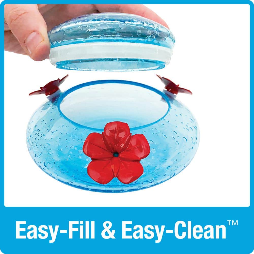 Hand Blown Blue Glass Hanging Hummingbird Feeder, 16 oz