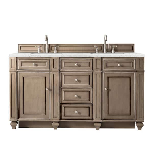 James Martin Vanities Bristol 60 in.W x 23.5 in. D x 34 in. H Double Bath Vanity in Whitewashed Walnut with Top in Eternal Jasmine Pearl