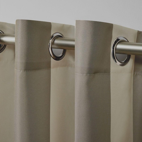 Canopy Stripe Taupe / Sand Stripe Light Filtering Grommet Top Indoor/Outdoor Curtain, 54 in. W x 84 in. L (Set of 2)