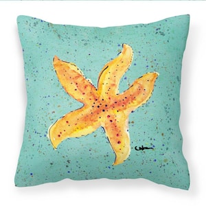 14 in. x 14 in. Multi-Color Lumbar Outdoor Throw Pillow Starfish on Teal