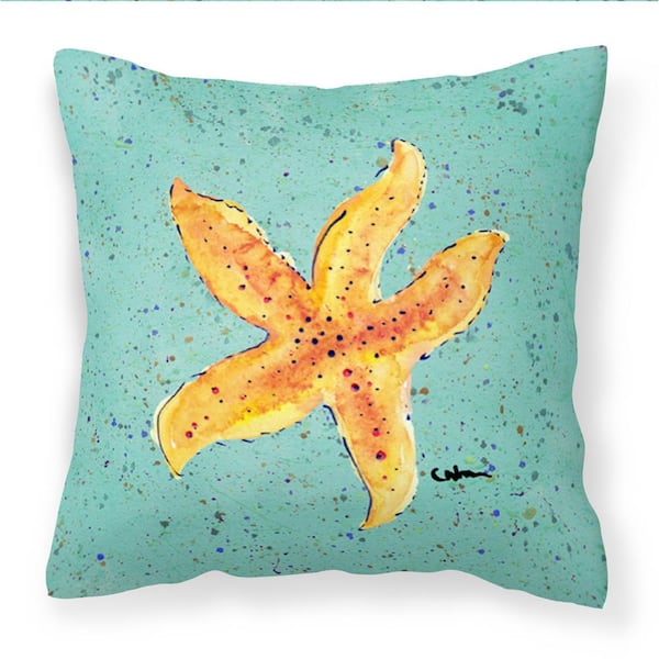 Caroline's Treasures 14 in. x 14 in. Multi-Color Lumbar Outdoor Throw Pillow Starfish on Teal