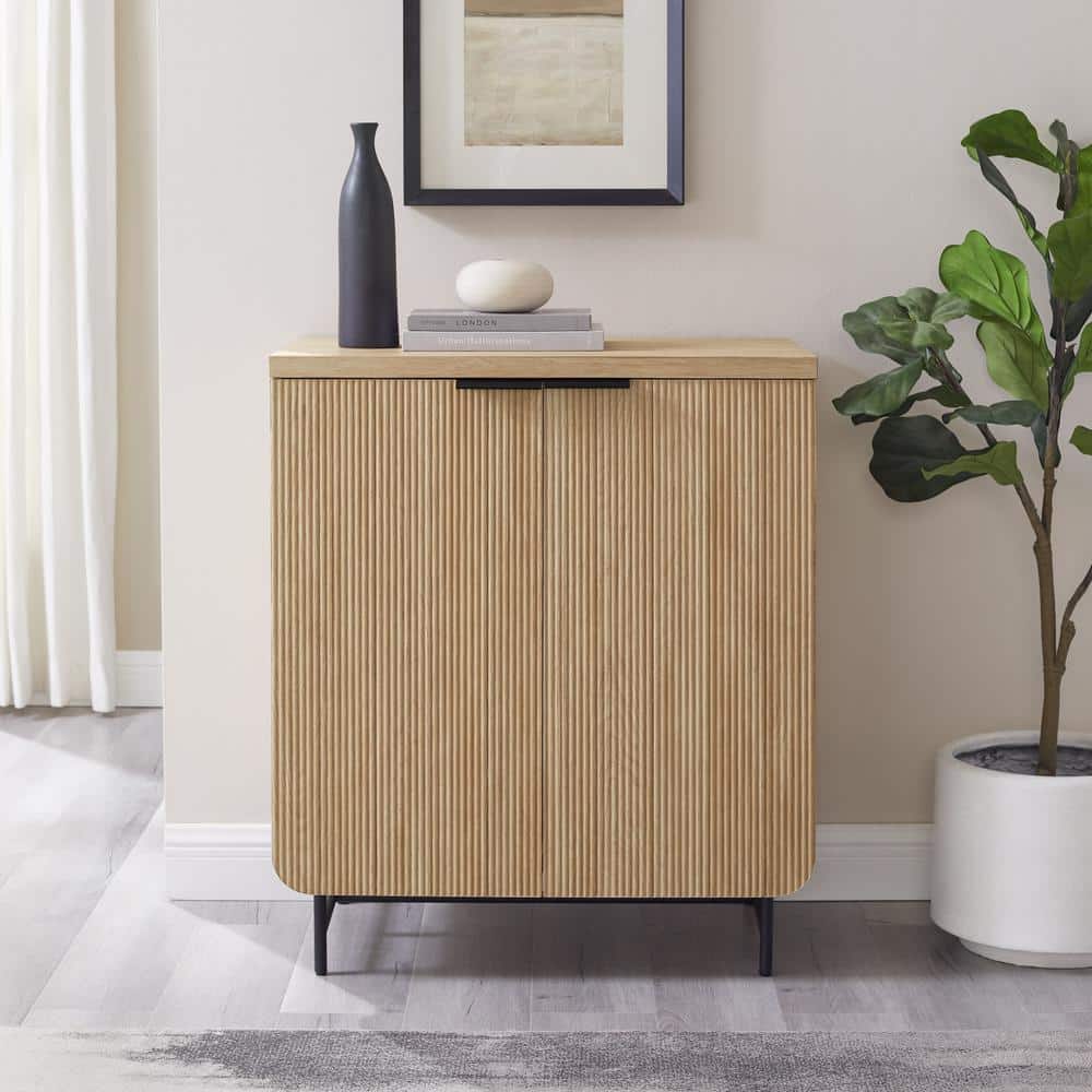 32" Coastal Oak and Black Fluted-Door Accent Cabinet