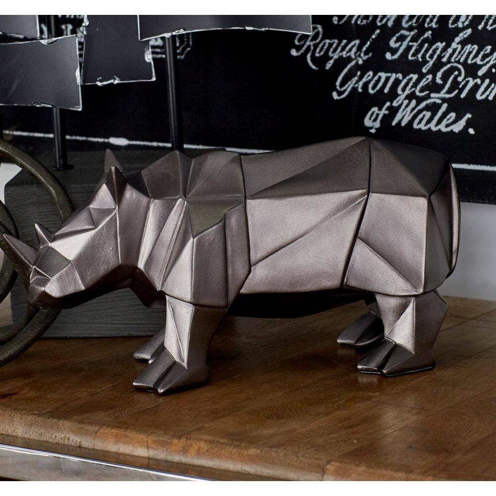 Silver Geometric Resin Rhino Sculpture, 12"