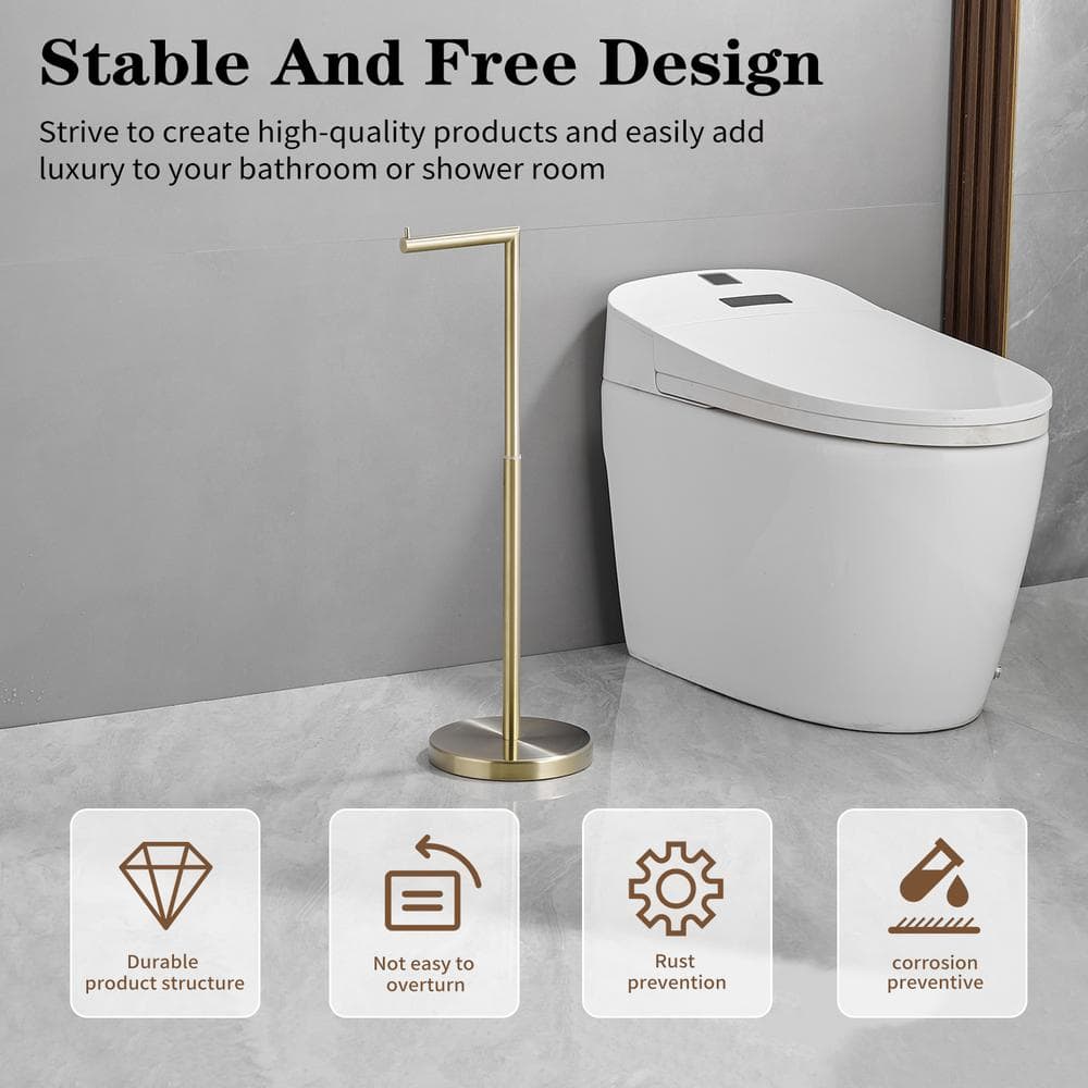 Brushed Gold Freestanding Stainless Steel Toilet Paper Holder