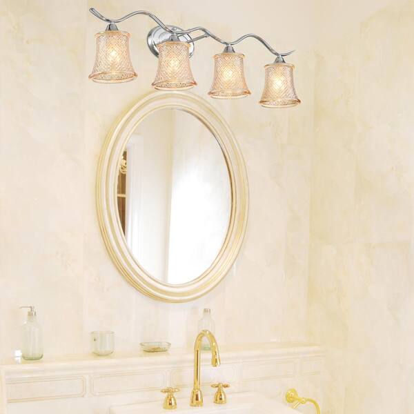Vanity Art Ravenna 31.5 in. 4-lights Chrome Vanity Light with Cut Crystal Glass Shade