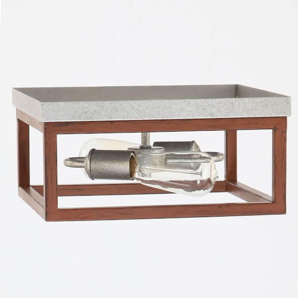 Hampton Bay Boswell Quarter 12-1.2 in. 2-Light Silver with Chestnut Wood Accents Flush Mount Ceiling Light for Bedrooms and Hallways