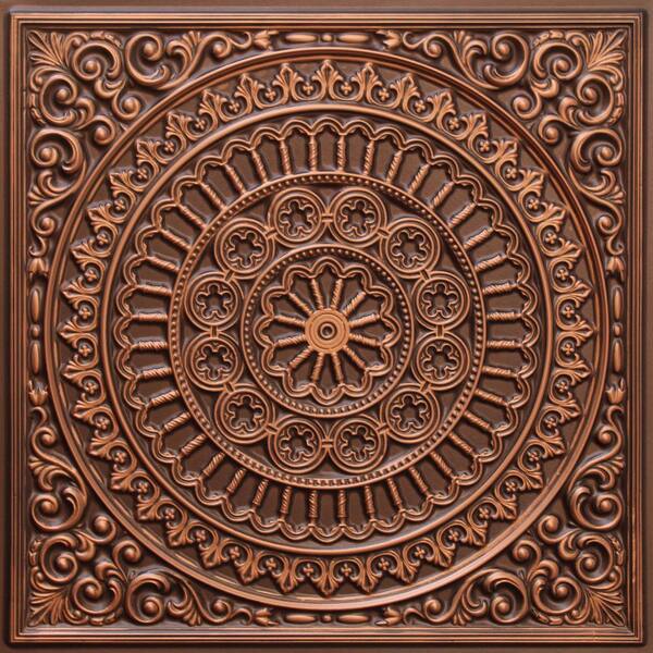 Dundee Deco Falkirk Perth Antique Copper 2 ft. x 2 ft. Decorative Victorian Glue Up or Lay In Ceiling Tile (40 sq. ft./case)