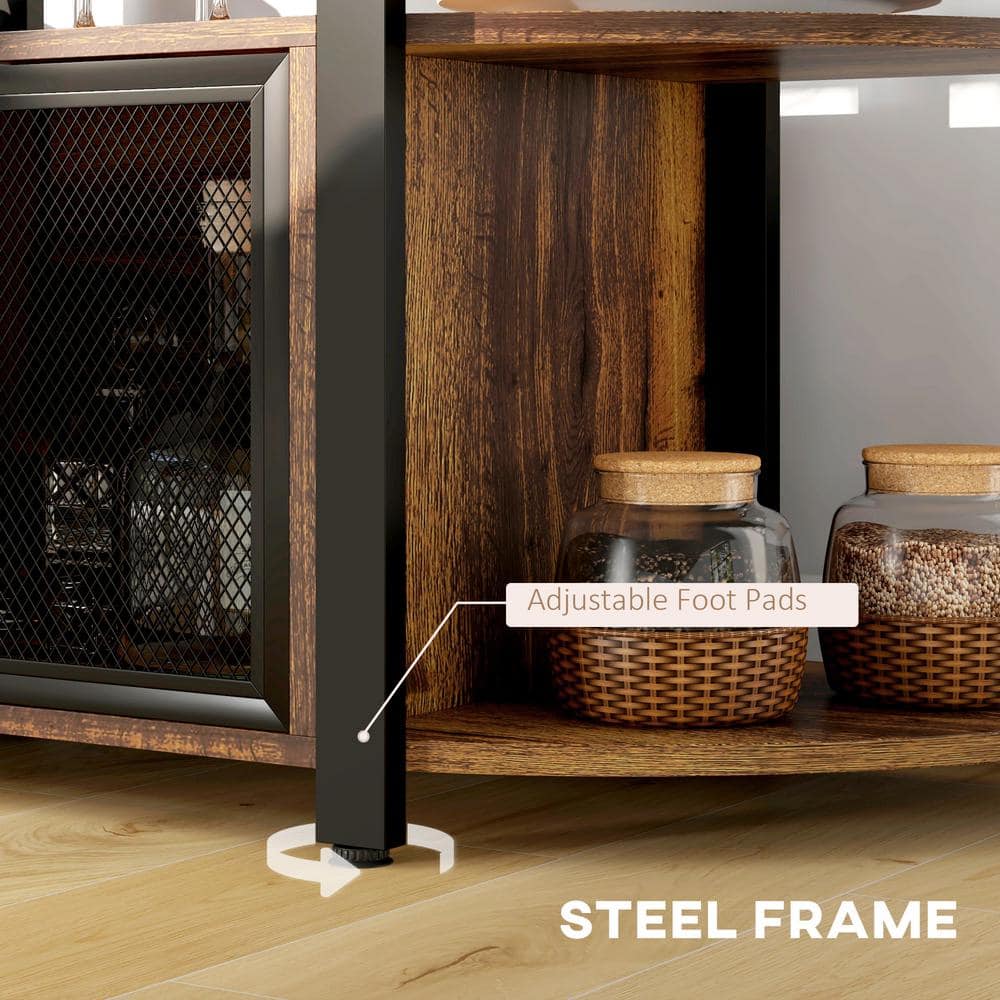 Rustic Brown Wine Bar Cabinet with LED Lights and Charging Station