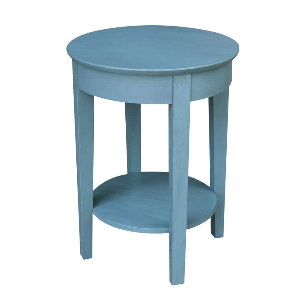 Ocean Blue Round Wooden Accent Table with Storage