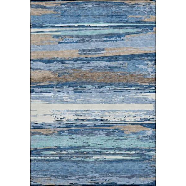 Mayfield Premium Machine Washable Abstract AMF2287 Blue 3 ft. x 4 ft. Area Rug