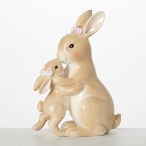 7 in. Mother And Baby Bunny Figure, Resin