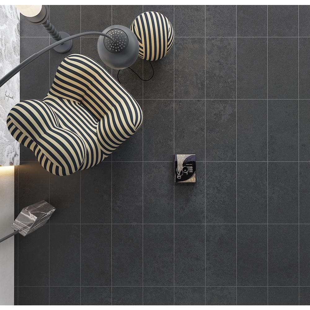 Melange Black Matte Porcelain Large Format Floor and Wall Tile