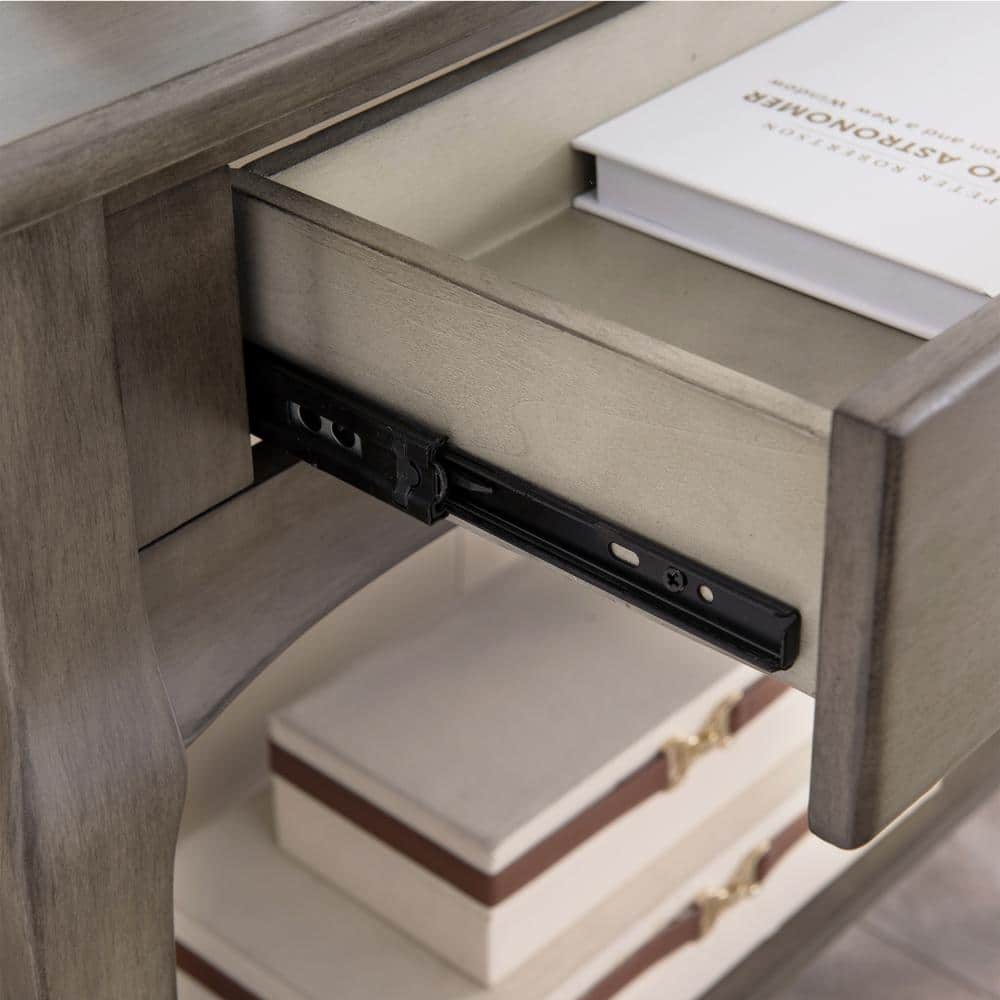 Gray Solid Wood Hall Console Table with Drawer and Shelf