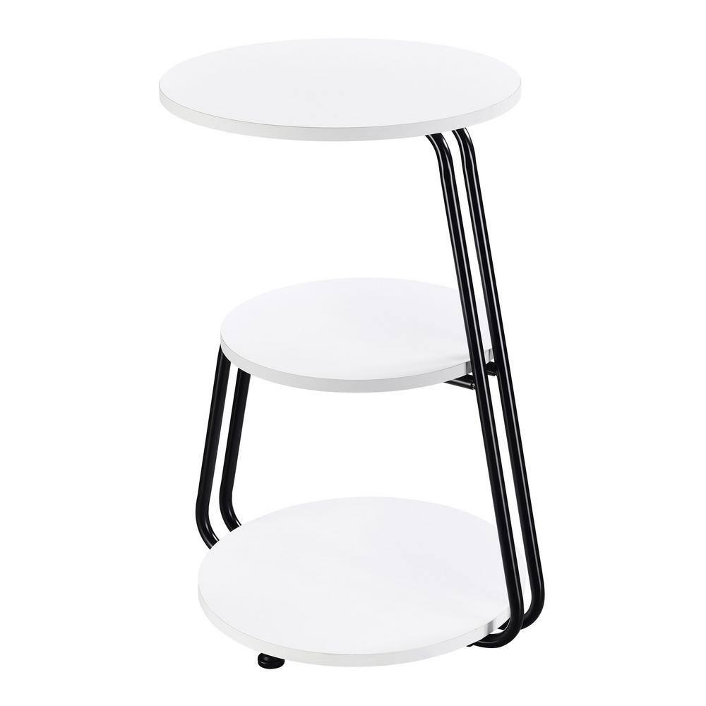 White and Black 3-Tier Round Wood and Metal Side Table