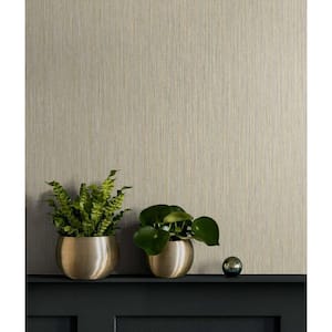 60.75 sq. ft. Sandstone and Metallic Gold Vertical Stria Embossed Vinyl Un-Pasted Wallpaper Roll