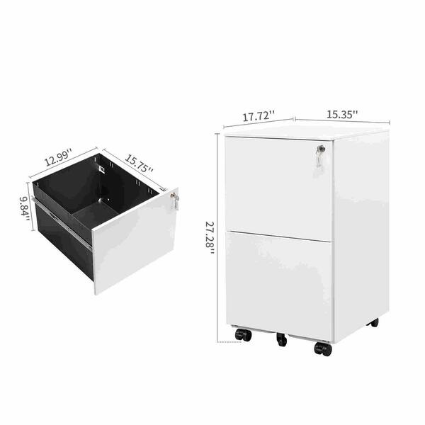 The Container Store 2-Drawer Locking Filing Cabinet White, 16-1/4 x 15-5/8 x 28-15/16 H