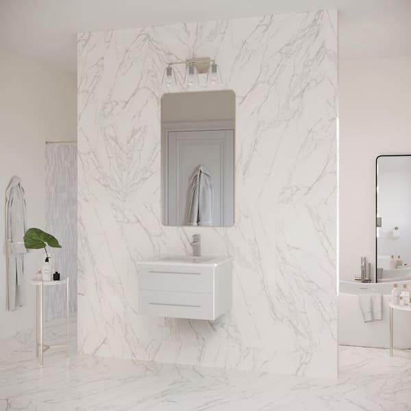 Lucera 24 in. Single Sink Wall Mount Floating White Bath Vanity with White Quartz Top and Undermount Ceramic Sink