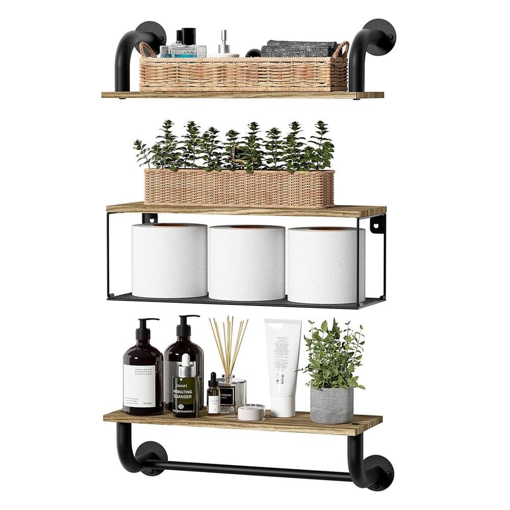 16.9 in. W x 5.9 in. D Decorative Wall Shelf, Light Natural Wood Bathroom S