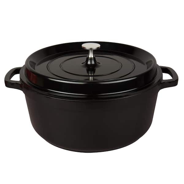 MasterPan Enamel 7 qt. Round Cast Aluminum Nonstick Dutch Oven in Black with Lid