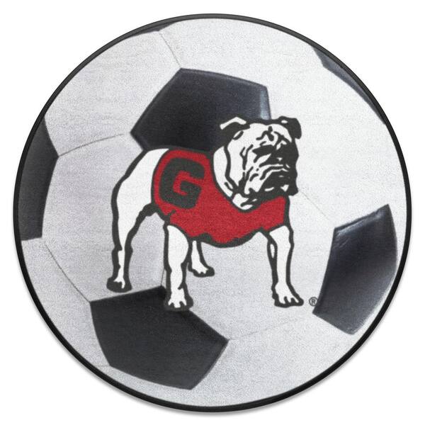 FANMATS Bulldogs White 2 ft. Round Soccer Ball Area Rug 35699
