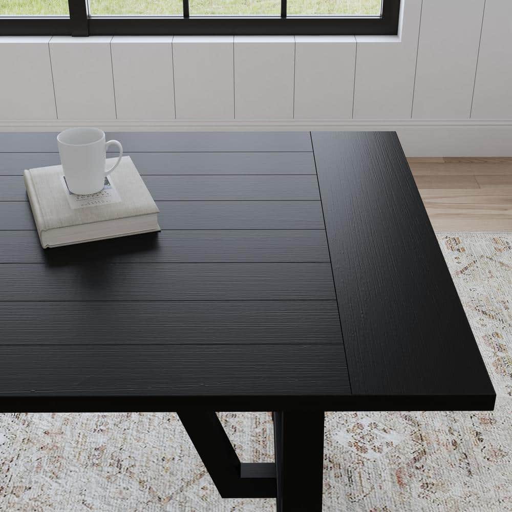 Black Reclaimed Wood Rectangular Dining Table, Seats Eight