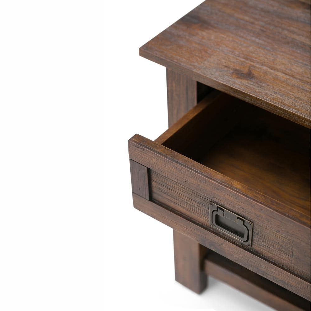 Distressed Charcoal Brown Acacia Wood End Side Table with Storage