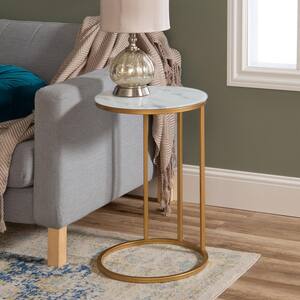 16 in. White Marble Top Gold Base Round C Table
