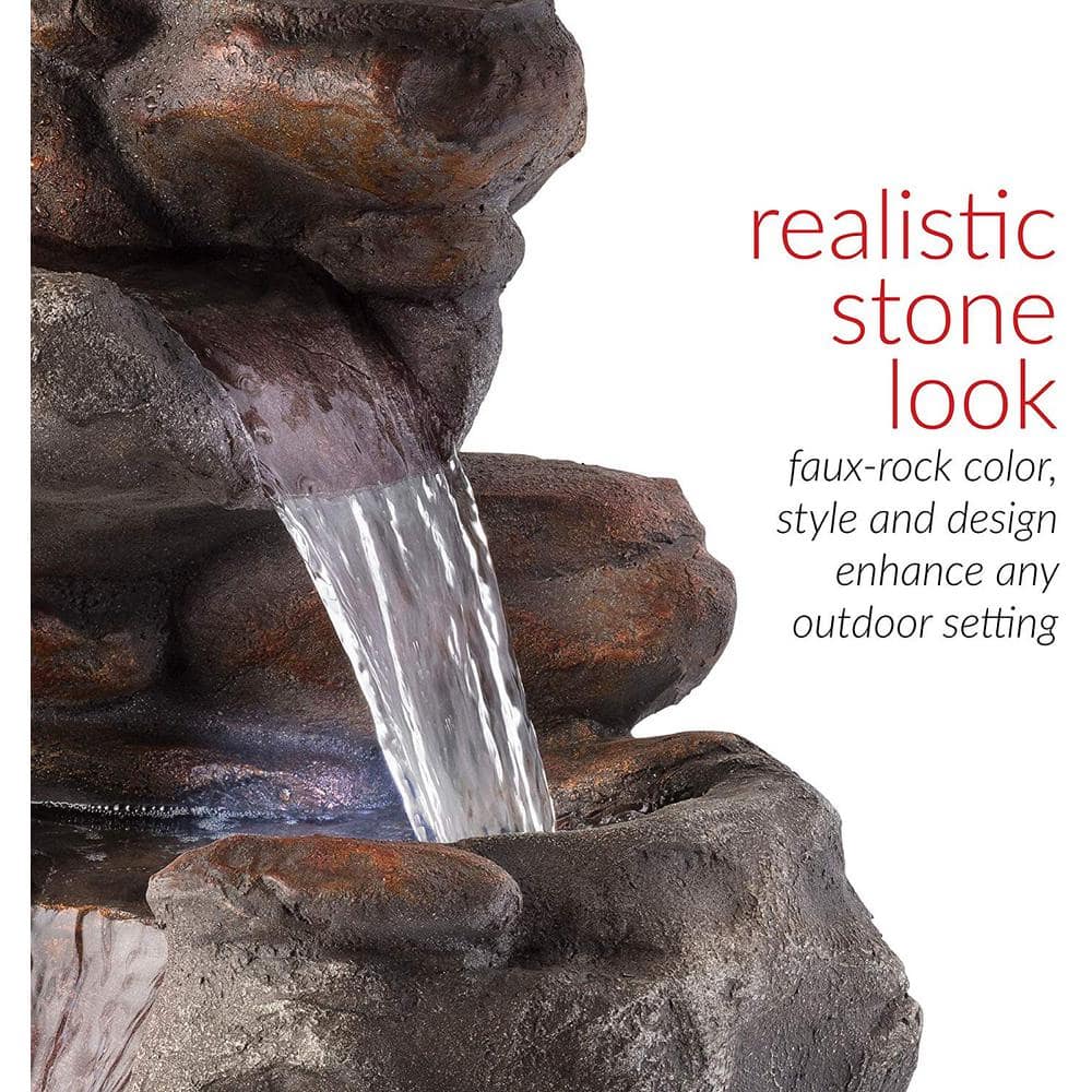 Gray Polystone Rock Waterfall Fountain with LED Light