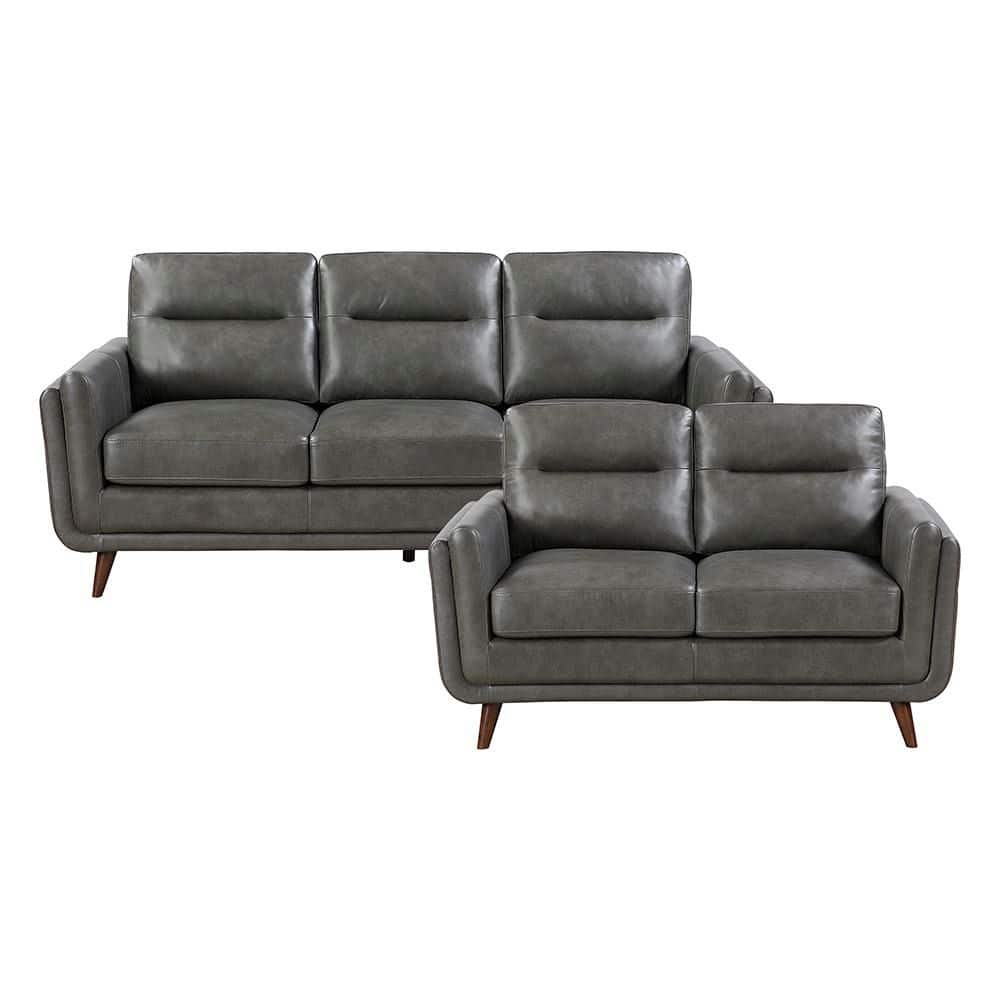 Carlisle 65 in. W Track Arm Rectangle Top Grain Leather 2-Piece Living Room Sofa Set in Dark Gray price history on PriceWatchPro