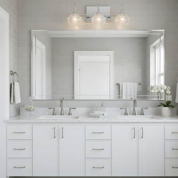 17.3 in. 3-Light Chrome Bathroom Vanity Light with Elegant Clear Glass Shade