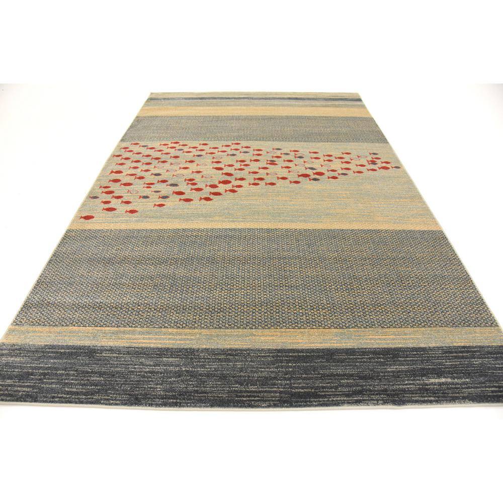 Blue and Beige Rectangular Stain-Resistant Kids Rug