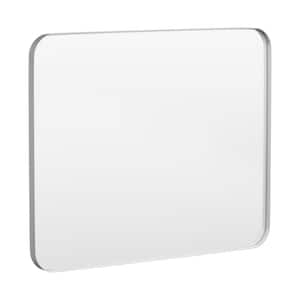 40 in. W x 32 in. H Tempered Glass Rounded Rectangle Framed Wall-Mounted Bathroom Vanity Mirror in Silver