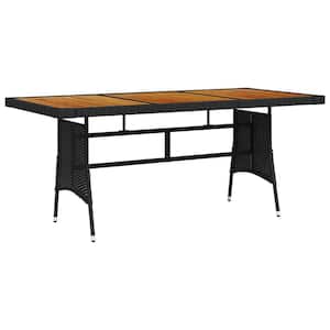 Patio Table Black 63 in. x 27.6 in. x 28.3 in. Poly Rattan and Solid Acacia Wood