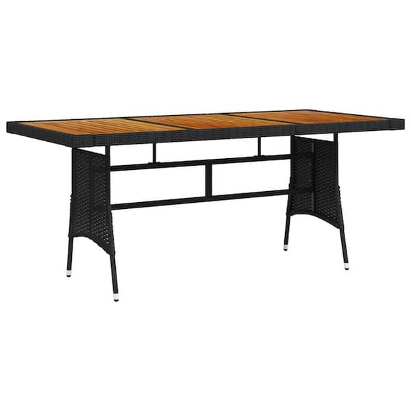 ITOPFOX Patio Table Black 63 in. x 27.6 in. x 28.3 in. Poly Rattan and Solid Acacia Wood
