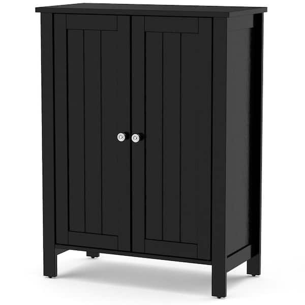 Gymax 2-Door Bathroom Floor Storage Cabinet Space Saver Organizer Black ...
