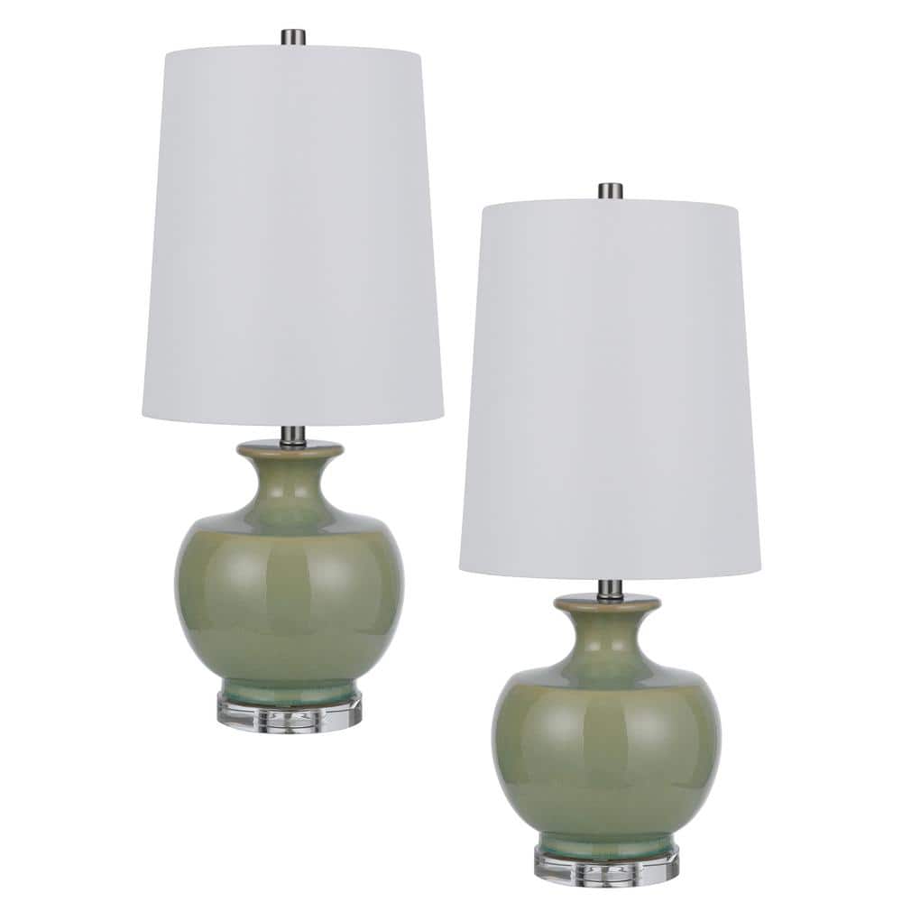 27.5 in. Kawela Mustad Green Dimmable Bedside Table Lamp and Table Lamp Set